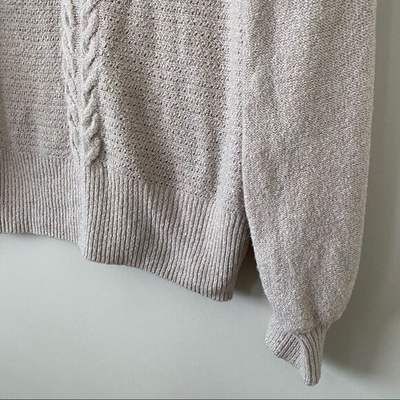Marled Oatmeal Balloon Sleeve Light Knit Sweater - Picture 7 of 11